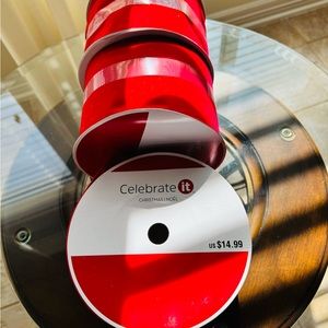 Three (3) 4in  X 50 ft Red Wired Christmas Ribbons.